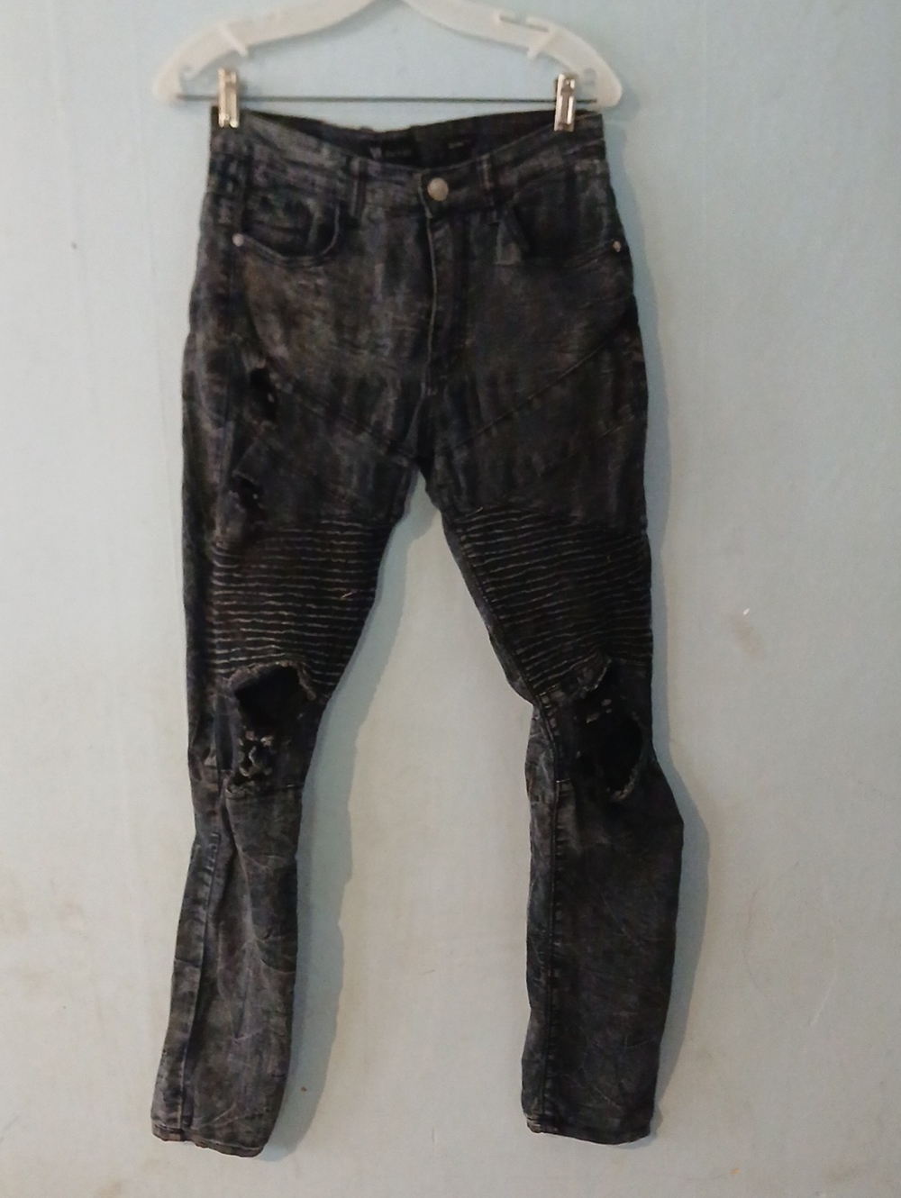 Waimea Men's Black Distressed Biker Jeans